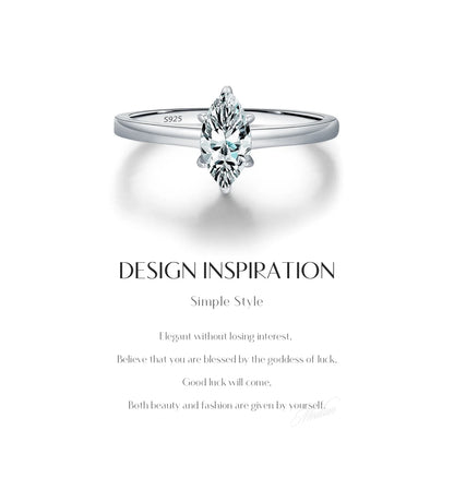 D Color Marquise Cut Rhombic Moissanite 925 Sterling Silver Luxury  Band Rings For Women Wedding Fine Jewelry Gifts