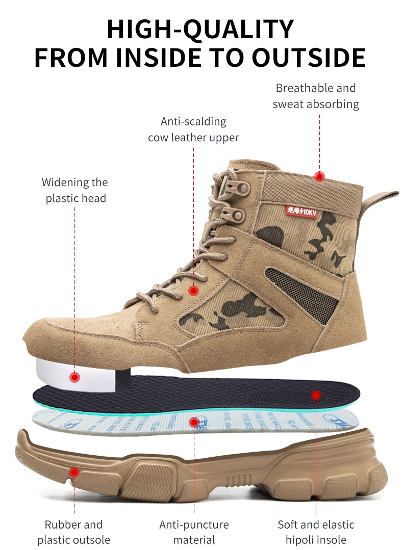 Outdoor Men Work Boots Safety Shoes Anti-puncture Safety Boot Work Steel Toe Shoes Indestructible Desert Combat Boots Protective