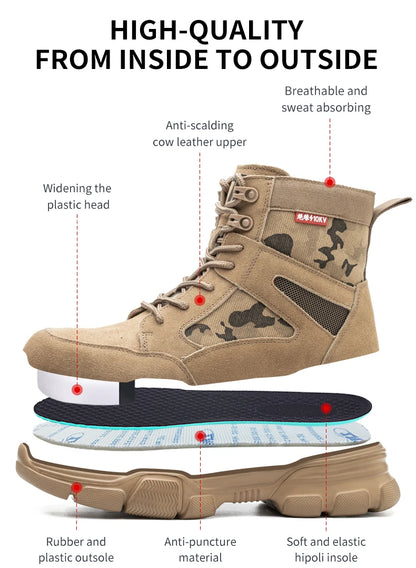 Outdoor Men Work Boots Safety Shoes Anti-puncture Safety Boot Work Steel Toe Shoes Indestructible Desert Combat Boots Protective