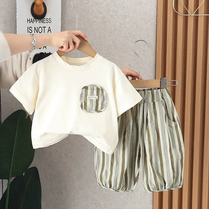 Summer Kids Baby Boys Clothing Suits Striped Short Sleeve T-Shirt Shorts Casual Clothes Outfit Infant Children Clothing 2PCS/Set