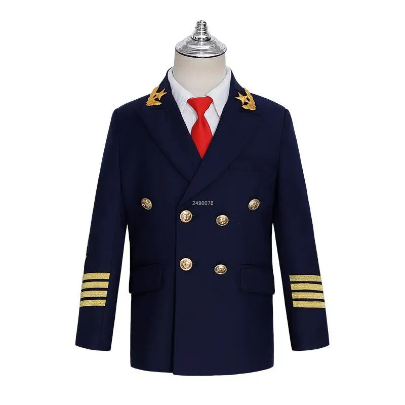 Flower Boys Pilot 3Pieces/Set Jacket Pants Tie Uniform Suit Kids Tuxedo Wedding Dress Children Birhtday Photograph Stage Costume