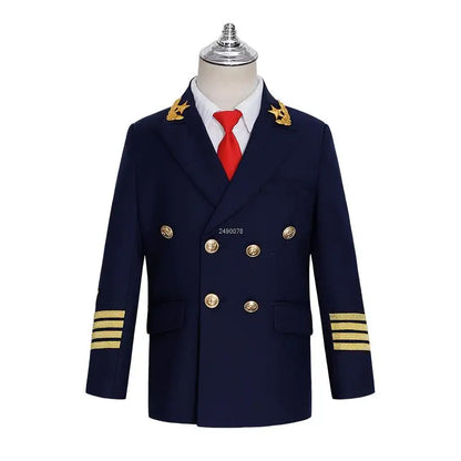 Flower Boys Pilot 3Pieces/Set Jacket Pants Tie Uniform Suit Kids Tuxedo Wedding Dress Children Birhtday Photograph Stage Costume