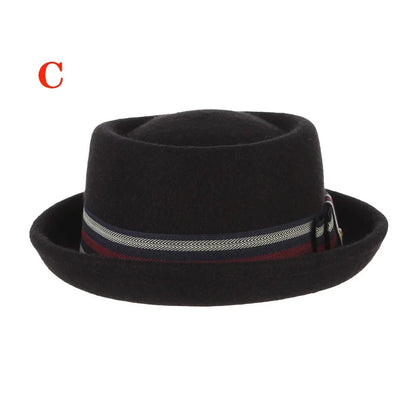 100% Wool Pork Pie Fedora Hat for Women Men Autumn Winter Felt Curved Brim Porkpie Hat