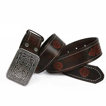 3.8cm Chinese Pattern Cowboy Smooth Buckle Men's Belt Ceinture Homme Yellow Belt Male Wide Jeans Men Genuine Leather Belt