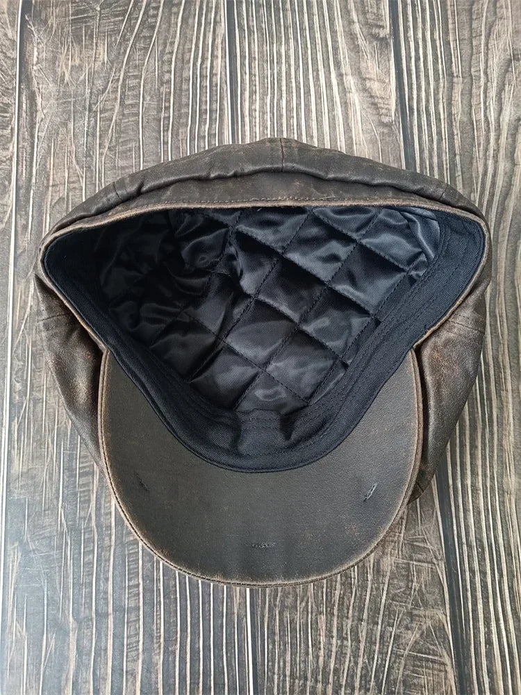 XL 60cm Waxed Paper Newsboy Cap - Men's Windproof Octagonal Beret, All-Season Durable Work & Casual Hat
