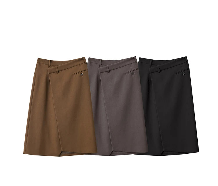 Minimalism 2024 Autumn Skirts for Women New Commuter Intellectual One-piece Wrap A-line Solid Slim Blazer Skirt 12443019