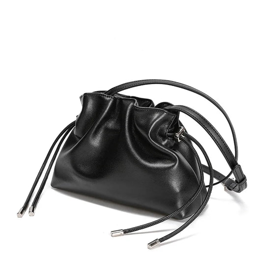 Luxury Pleated Cloud Crossbody Bag - Premium Genuine Leather Drawstring Shoulder Purse, Versatile Small Bag for Elegant Lady