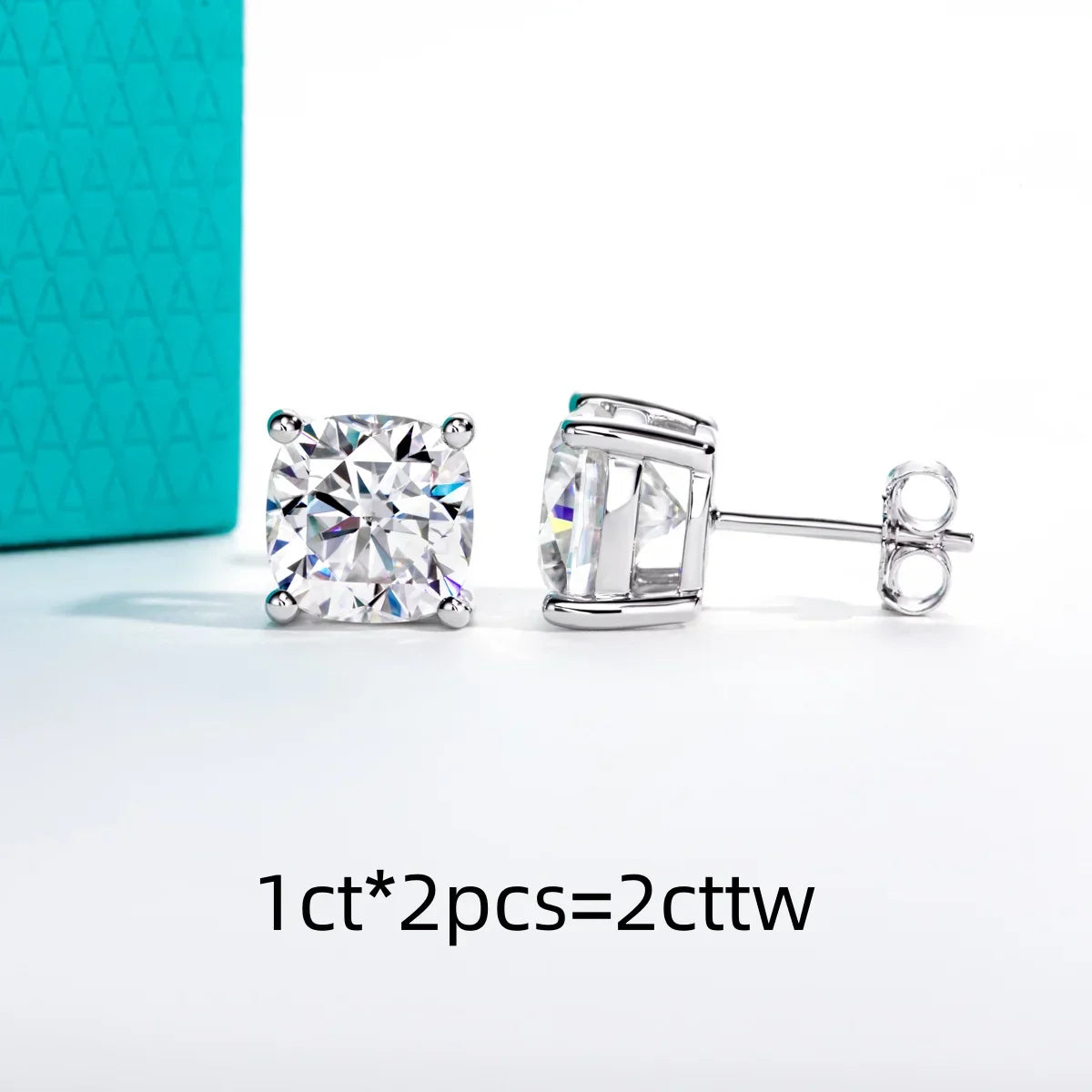 1cttw-6cttw Cushion Moissanites Earrings 925 Sterling Silver D Color VVS1 Moissanite Classic Stud Earrings for Woman