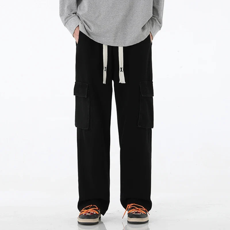 2024 New Men Baggy Cargo Jeans Fashion Streetwear Vintage Wide Leg Pants American Streetwear Y2K Big Pocket Youth Overalls