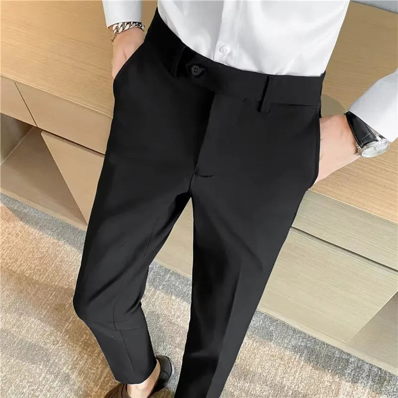 Boutique Classic Plaid and Striped Fashion Men's Casual Business Slim Suit Pants Groom Wedding Dress Trousers Party