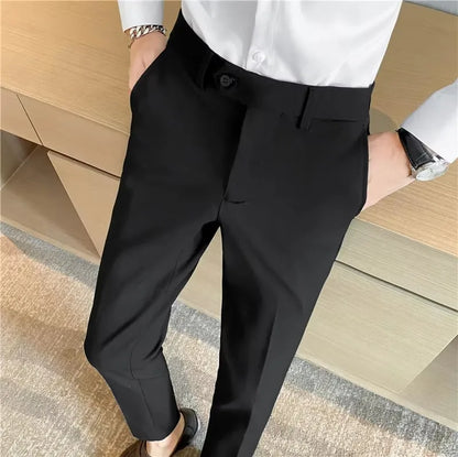 Boutique Classic Plaid and Striped Fashion Men's Casual Business Slim Suit Pants Groom Wedding Dress Trousers Party