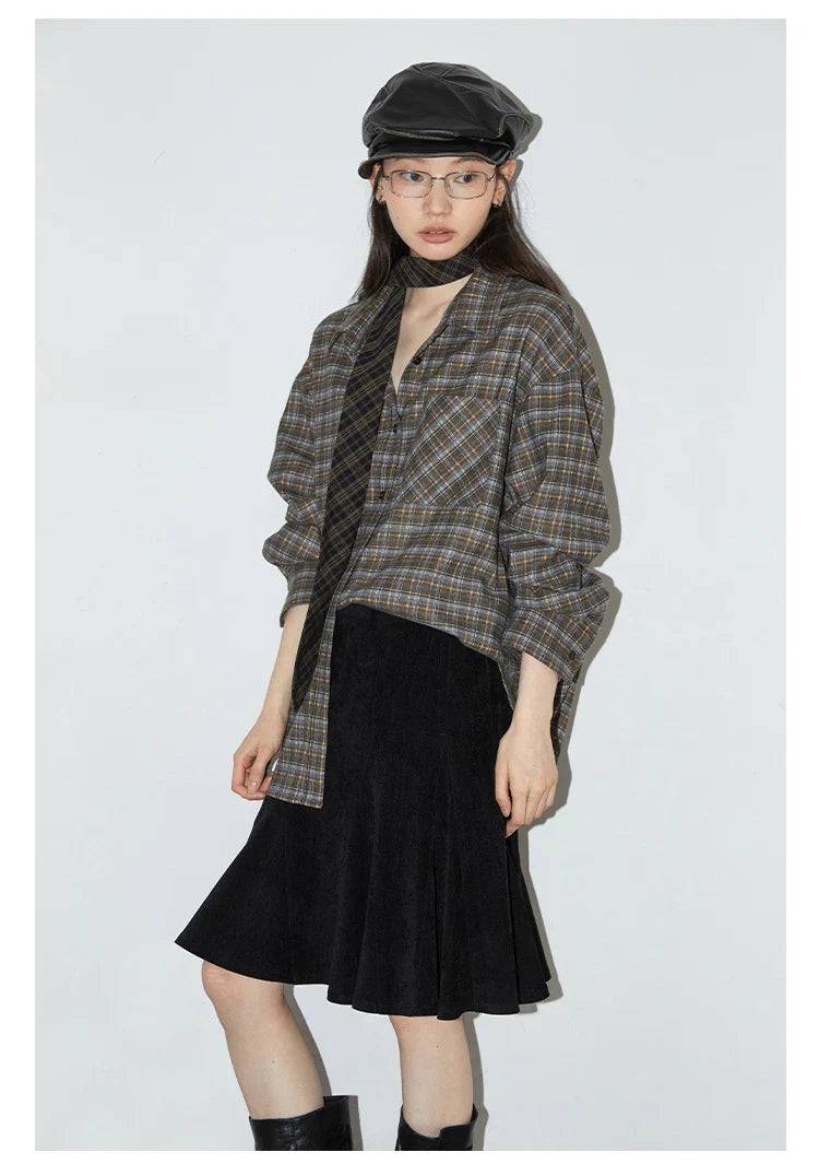 New Women Shirt Loose Casual Long Sleeved Vintage Thick Sanding Female Plaid Blouses Single-breasted Autumn Winter 2026