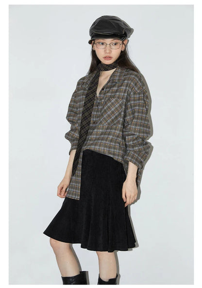 New Women Shirt Loose Casual Long Sleeved Vintage Thick Sanding Female Plaid Blouses Single-breasted Autumn Winter 2026