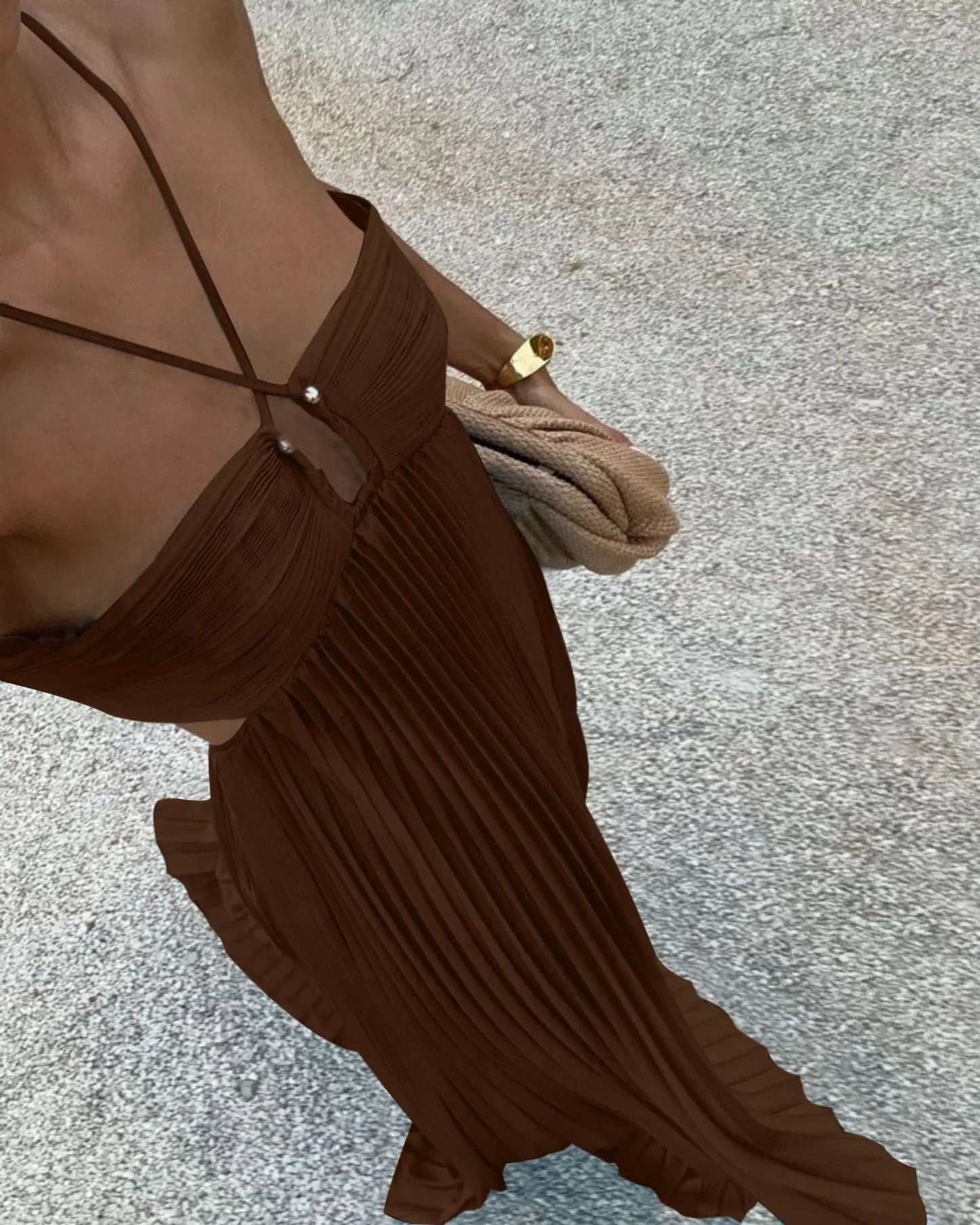 2025 New Women's Fashionable and Elegant Summer Camisole Beach Vacation Long Dress Elegant Backless Pleated Long Dress
