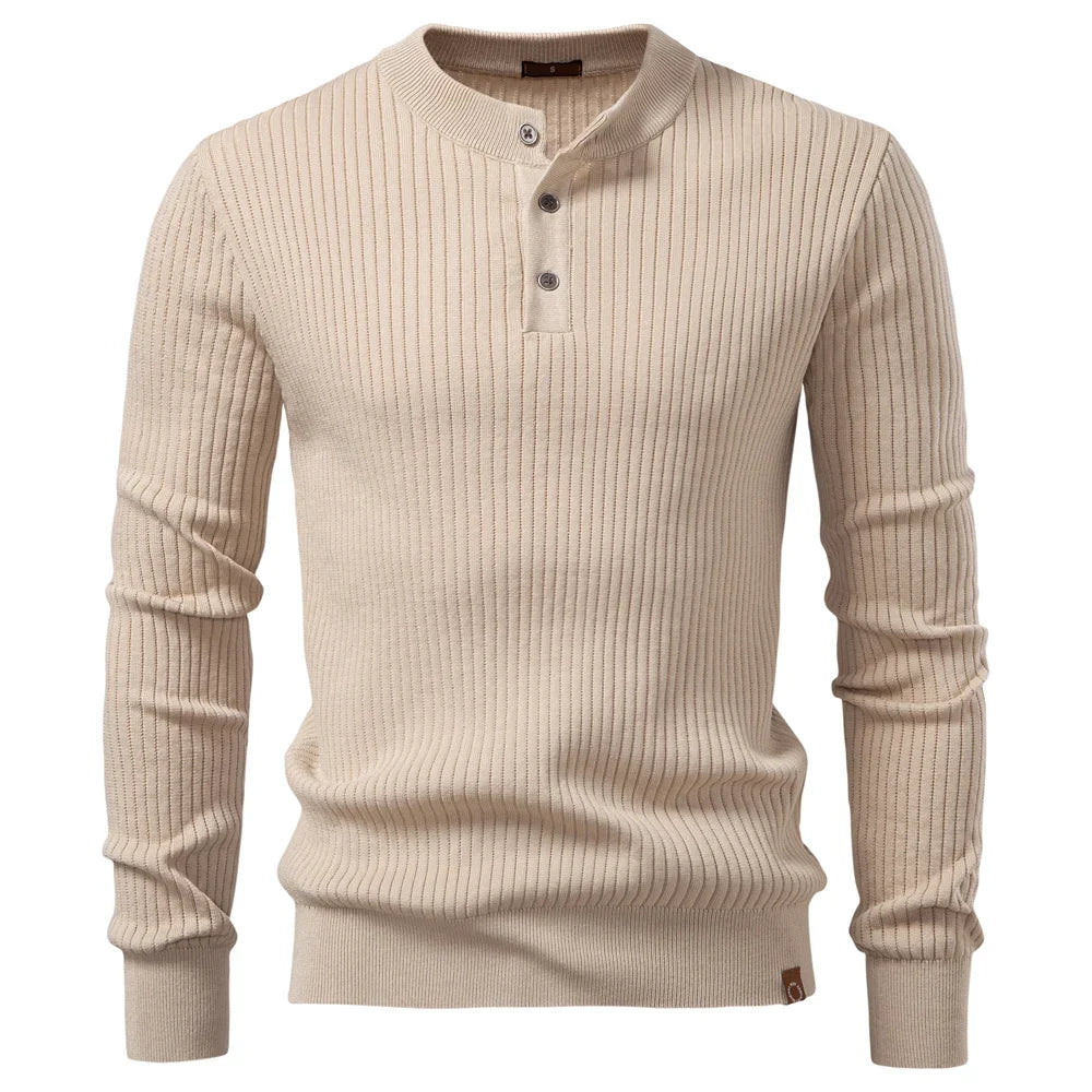 Men's Long Sleeve T-shirt Fall Winter Fashion Knit Slim Fit Polo Sweater Riibed Henry Collar Sweatershirt for Man
