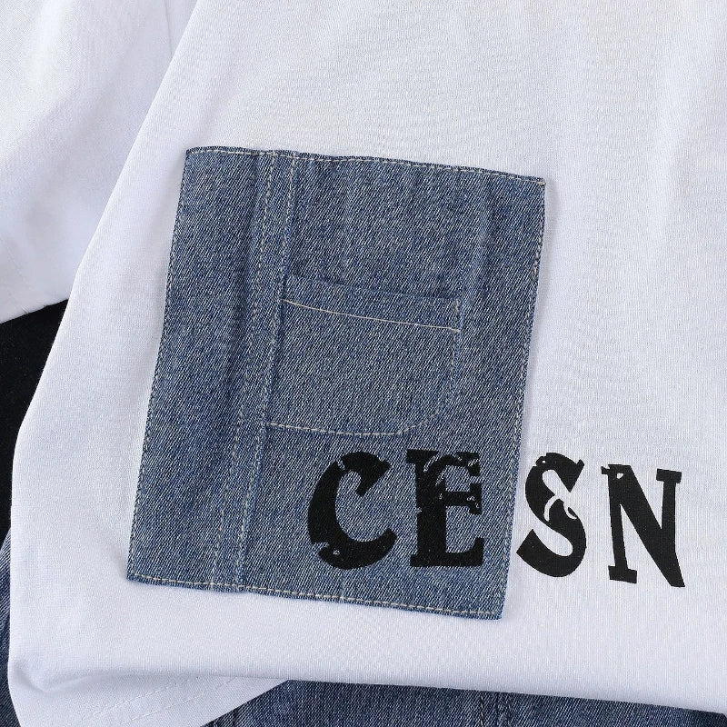 New Summer Fashion Baby Boys Clothes Suit ChildrenPocket Patch T-shirt+ Denim Shorts 2Pcs/Set Toddler Clothing Kids Tracksuits