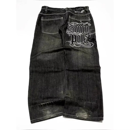 American Y2K Street Trend Letter Embroidered Loose Jeans Men Harajuku New Hip Hop Oversized Wide-leg Pants Unisex Mopping Jeans