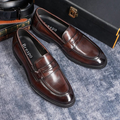 Men's Formal Leather Shoes British Style Oxford Loafers Round Toe Breathable Non-Slip Business Dress Wedding Office Casual Shoes