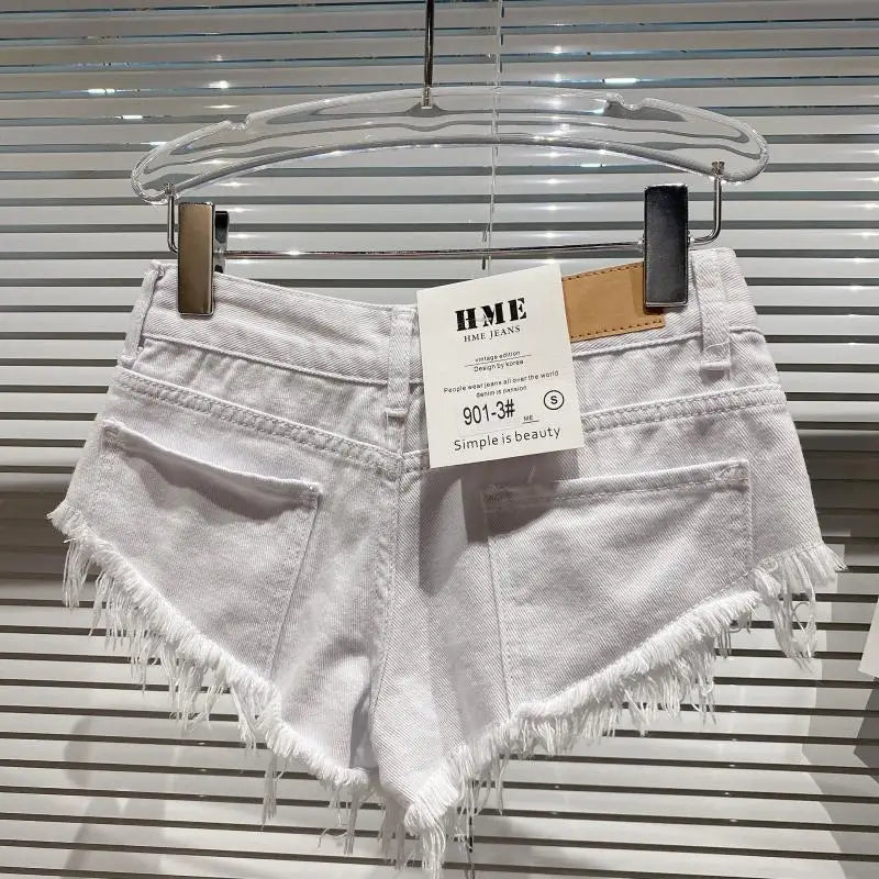 Denim Shorts Women High Street Hotsweet Casual Low Waist Raw Edges Holes A-line Korean Style Y2k Spicy Girls Summer Shorts