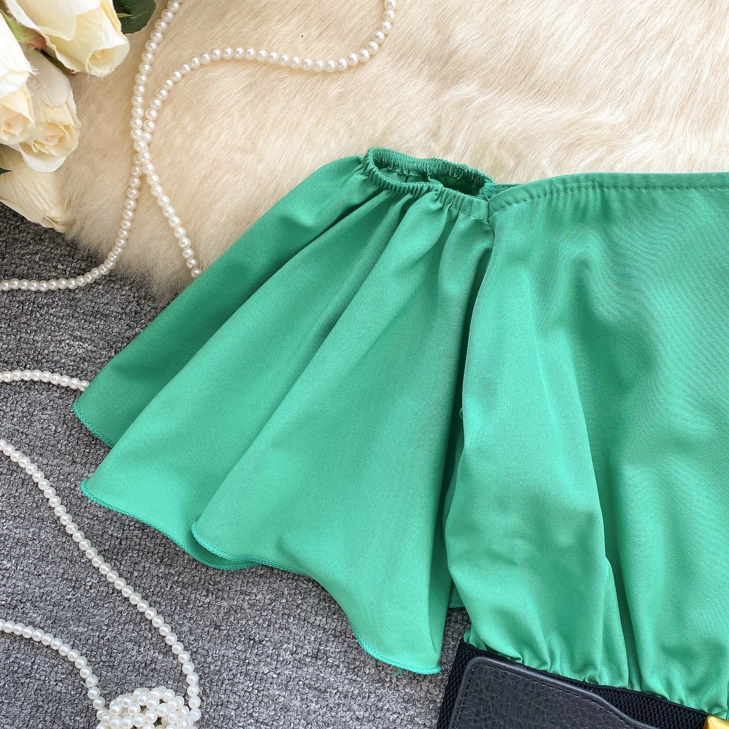 American Chic Blouse for Women Flounced Edge Skew Collar Bare Midriff Belt Skinny Shirts Summer Casual Female Tops Dropshipping