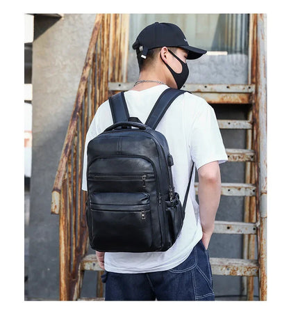 High QualityUSBCharging Backpack MenPULeather Large Capacity Computer Backpack School Backpack for Teenage Boys