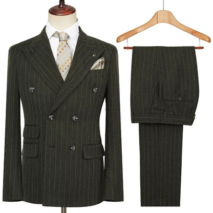 Vintage Winter Tweed Suits High-Quality Striped Tweed Men Suits Design Costume Homme Smart Business Formal Wedding Suit 2 Pieces