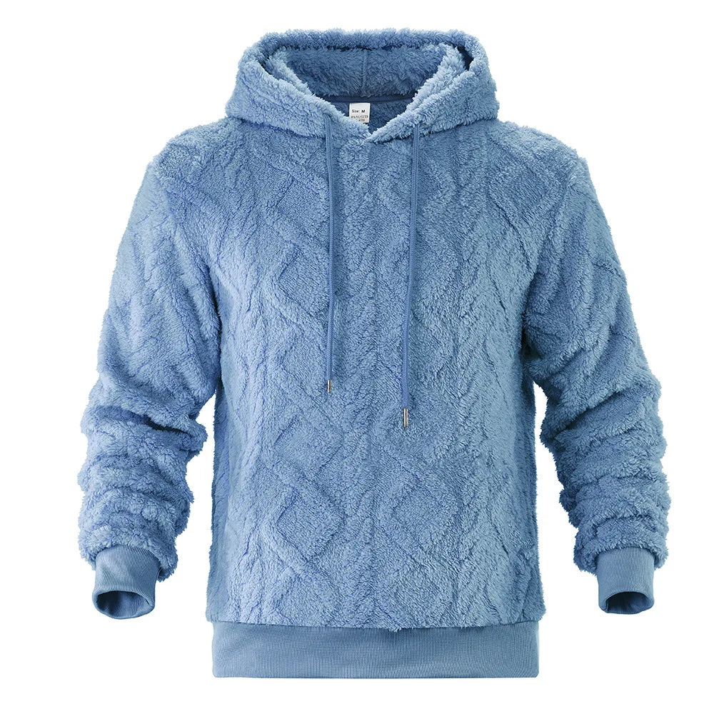 Autumn and winter leisure men's high street jacquard double-sided velvet hooded sports trend pullover sweater jacket