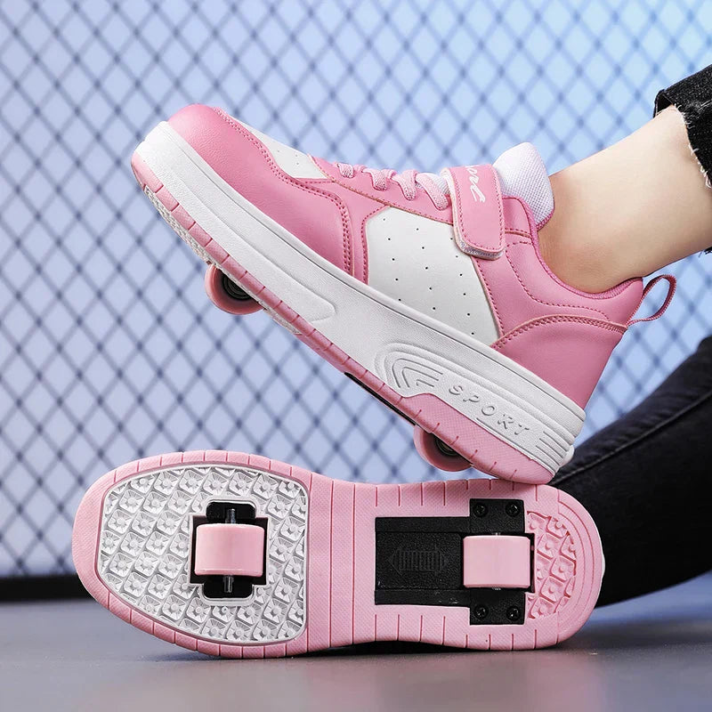 Ultra-Light Leathe Two Wheels Children's Sport Roller Skate Shoes for Kids Boys Girls Walking Running Sneakers Outdoor for Women