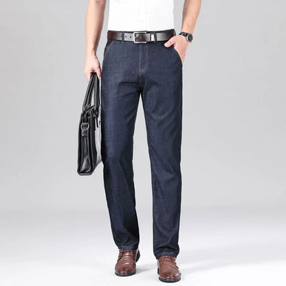 New Lyocell Fabric Jeans Men Summer Thin Business Straight Leg Loose Trousers Men's Casual Long Pants Large Size
