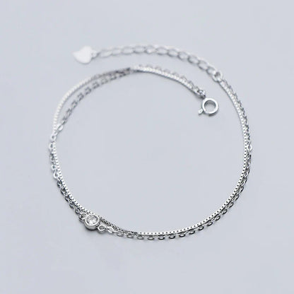 Real 925 Sterling Silver Luxury Double Layer Single Diamond Box Chain Bracelet for Women Fashion Bracelet Fine Jewelry