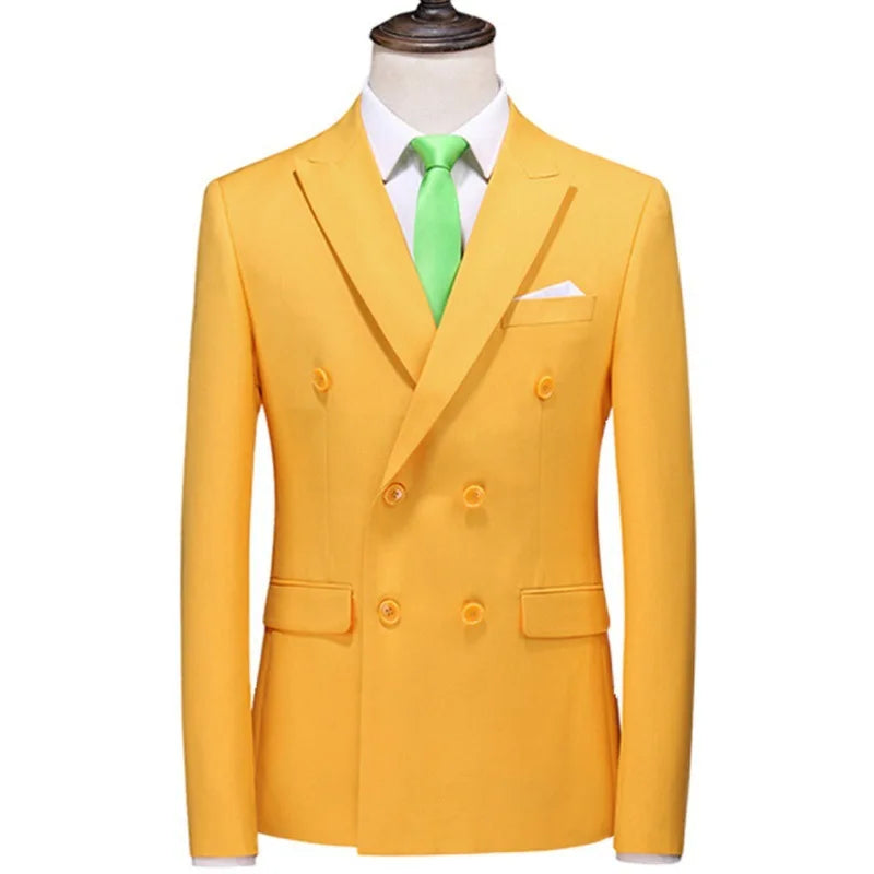 17 Colors Men Fashion Double Breasted Suit Jacket Korean Classic Solid Color Formal Business Office Slim Casual Wedding Blazers