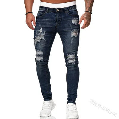 New Stretch Men's Jeans Washed Motorcycle Trousers Vintage Man Cowboy Pants Punk Loose Straight Retro Baggy Designer Casual Goth