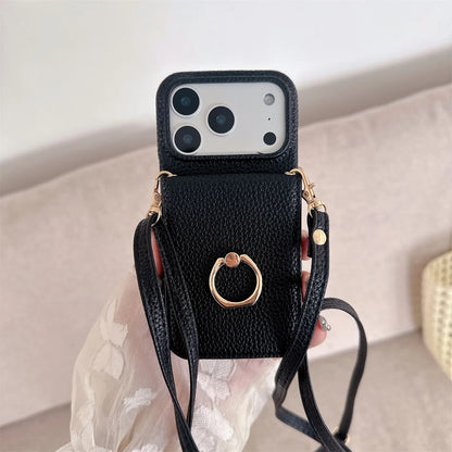 Crossbody Lanyard with Ring Card Holder Make up Mirror Wallet Phone Case for IPhone 17 Air 16E 15 14 Plus 13 12 11 Pro Max Cover