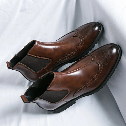 Luxury Men Brogue Boots Men's Ankle Boots High Quality Mens Chelsea Boots Slip on Oxford Formal Business Shoes Plus Size 38-46