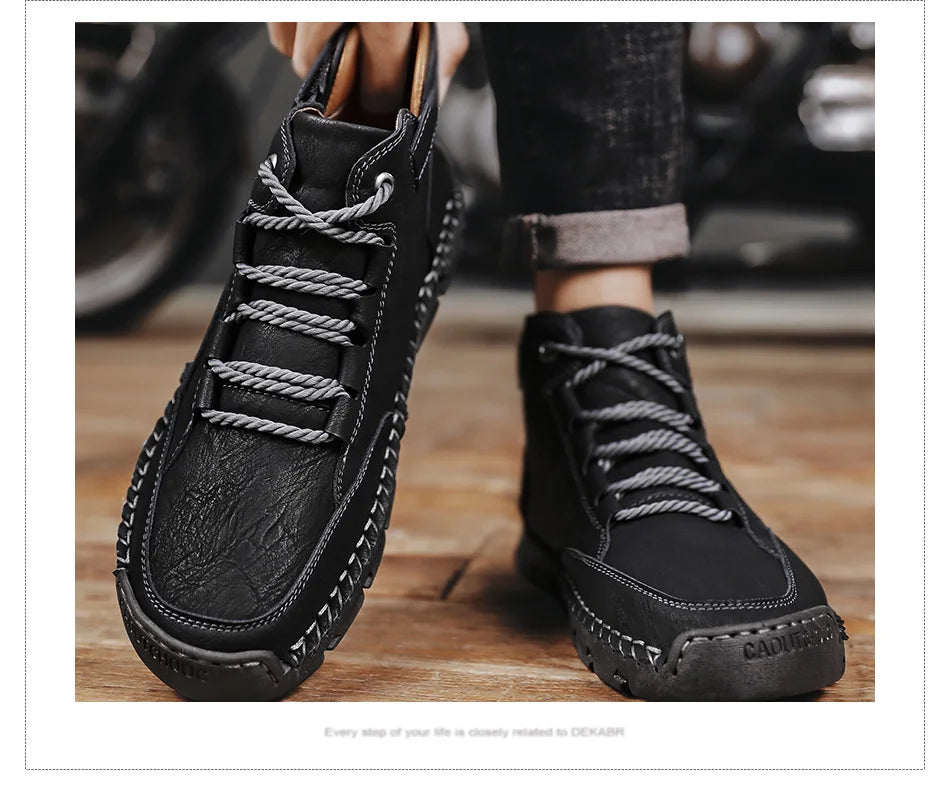 PU Leather Men Boots Winter Warm Outdoor Comfortable Boots Handmade Ankle Boots Business Boots Big Size 38-48