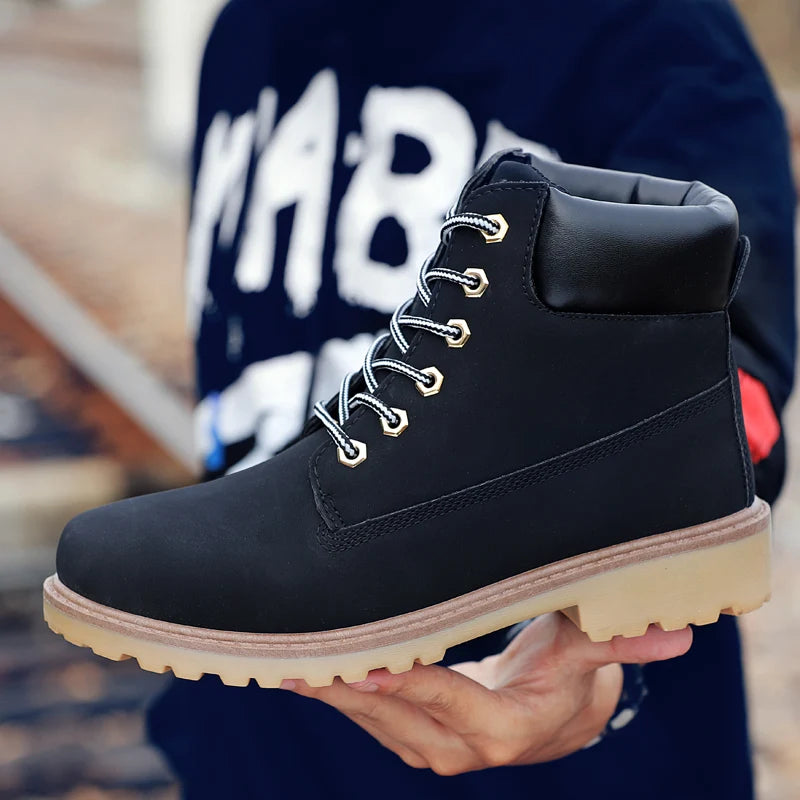 Designer Leather Mens Spring Fall Ankle Boots Trekking Yellow Coffee Designer Tactical Boots Outdoor for Men Work Shoes Sneakers