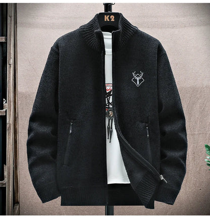 New Men's Fleece Cardigan Sweater Embroidery Casual Knit Sweater Jacket High Quality Male Autumn Winter Clothing