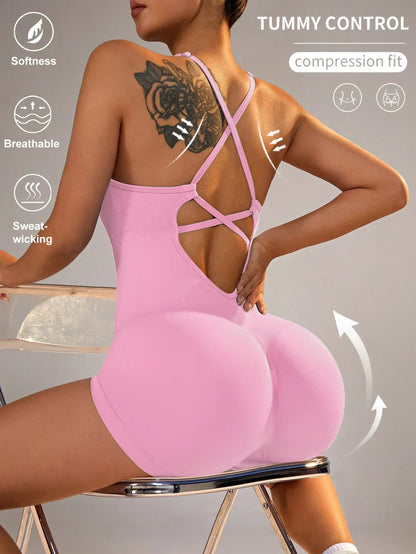 One-Piece Yoga Jumpsuit Skinny Short Sportswear Woman Gym Clothing Workout Clothes Fitness Stretch Bodysuit For Women tracksuit
