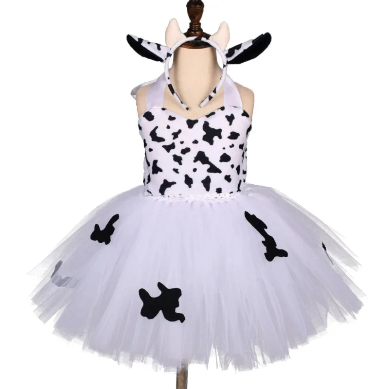 Baby Girls Halloween Animal Cosplay Costume Kids Forest Theme Giraffe Cows Tiger Leopard Zebra Print Tutu Dress Birthday Party