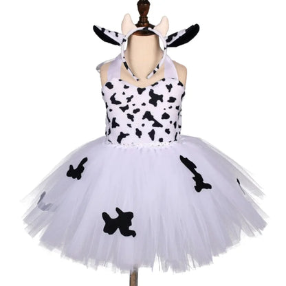 Baby Girls Halloween Animal Cosplay Costume Kids Forest Theme Giraffe Cows Tiger Leopard Zebra Print Tutu Dress Birthday Party