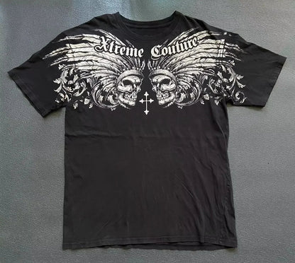 Retro Xtreme Angel Wing Men Yellow Short Sleeves Harajuku High Street American Fashion T-shirt Man Women Summer Tops
