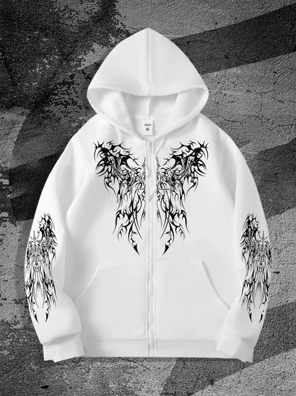 Best-selling Original Dark-style Printed Design Zipper Hooded Sweatshirt, Trendy Street Fashion Trend Zipper Hooded Sweatshirt