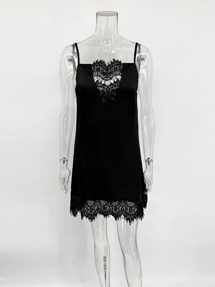 Trendix Black Lace Slip Dress Women exy Hollow Out Sleeveless Short Dresses Party Club Ruffle Loose Elegant Backless Mini Dress
