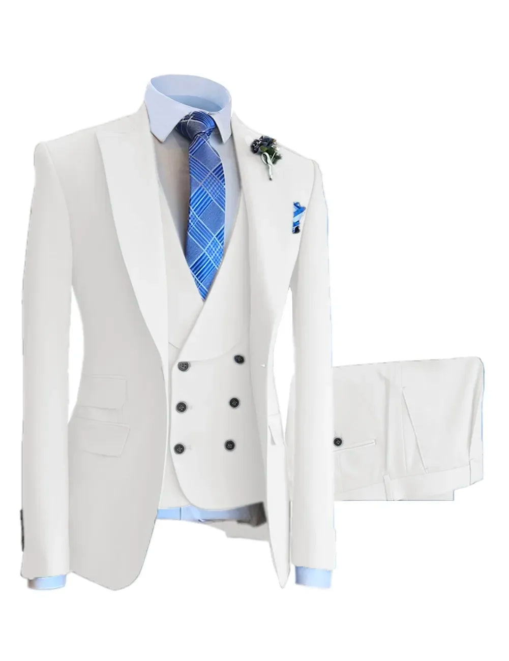 Men Suits Slim Fit Shawl Lapel Wool Tweed Prom Grey Formal Tuxedos Wedding Groomsmen Brown 3 Pieces (Blazer+Vest+Pants)