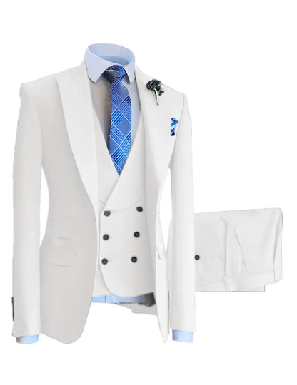 Men Suits Slim Fit Shawl Lapel Wool Tweed Prom Grey Formal Tuxedos Wedding Groomsmen Brown 3 Pieces (Blazer+Vest+Pants)