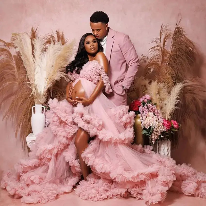 Off Shoulder Spaghetti Ball Gown Maternity Dresses for Photoshoot Hot Sale Pink Pregnant Woman Dress for Babyshower Cloud Dress