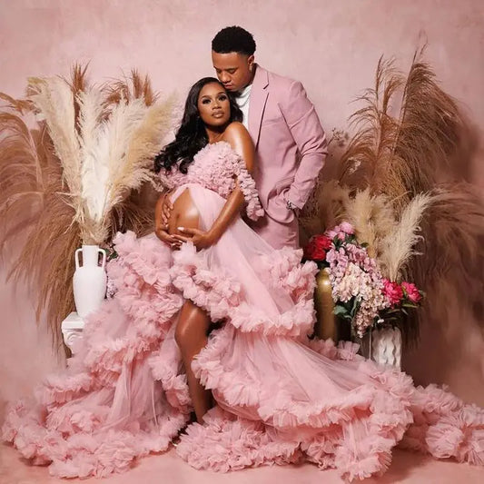 Off Shoulder Spaghetti Ball Gown Maternity Dresses for Photoshoot Hot Sale Pink Pregnant Woman Dress for Babyshower Cloud Dress