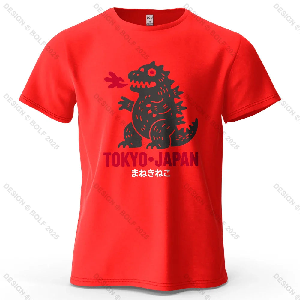 Tokyo Dinosaur Printed Men's T-Shirt 100% Cotton Oversized Japanese Harajuku Graphic Tees for Women Tops Tees Casual Streetwear