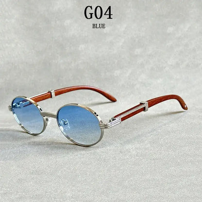 Oval Sunglasses Women 2024 Trendy Designer Wooden Sunglasses Men Luxury Fashion Glasses Vintage Lentes De Sol Mujer Zonnebril