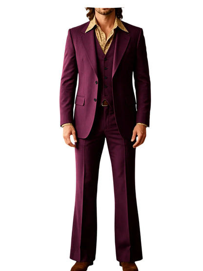 Retro Men's Linen 3 Piece Notch Lapel 2 buttons Jacket Flared Trouser Breathable Elastic for Casual Beach Wedding Groom Tuxedo